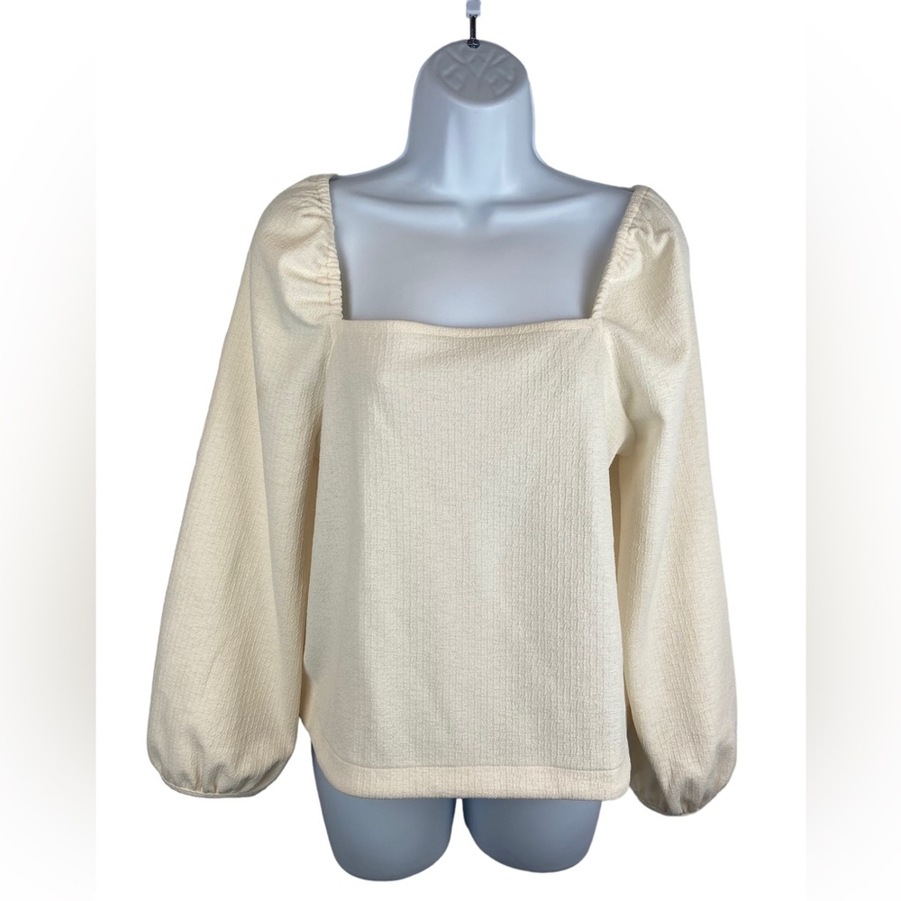 NWT Madewell Crepe Square-Neck Puff-Sleeve Top in White Sz M